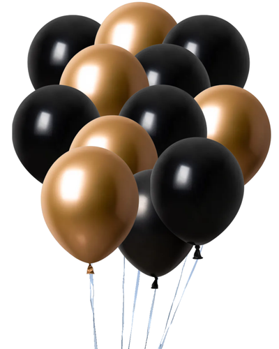 Dozen Balloons Grouped together 6 platinum gold and 6  black