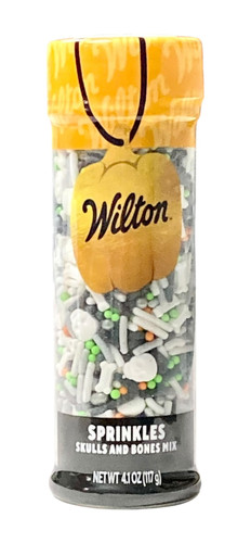 Skulls & Bones Sprinkles Mix. This spooky blend features sugar strands in shades of grey, white, and black, paired with vibrant nonpareils in orange, green, and grey. White bone shapes and skulls in both white and dark grey complete the mix, making it perfect for decorating cupcakes, cookies, cakes, and more. Net WT 4.1 oz. Skulls & Bones Sprinkles Mix. This spooky blend features sugar strands in shades of grey, white, and black, paired with vibrant nonpareils in orange, green, and grey. White bone shapes and skulls in both white and dark grey complete the mix, making it perfect for decorating cupcakes, cookies, cakes, and more. Net WT 4.1 oz.