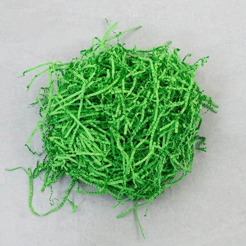 Apple Green Paper Shred. This classic shred features crinkled up strands of bright green paper. Great for filling gift bags and more! Net WT 2oz.