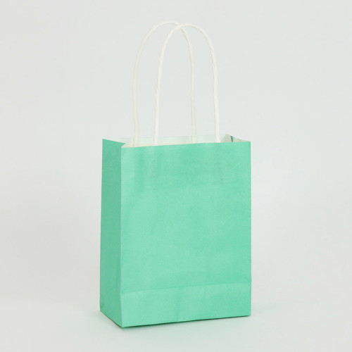 Aqua Paper Treat Bags. These paper bags feature attached paper handles. Small includes 12 count bags measuring 4.5in x 5.5in x 2.25in. Aqua Paper Treat Bags. These paper bags feature attached paper handles. Small includes 12 count bags measuring 4.5in x 5.5in x 2.25in.
