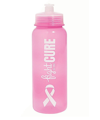 Pink Ribbon Plastic Megaphone. This BPA free plastic bottle is bright pink with the text "fight FOR THE CURE" in white alongside a ribbon shape. Package includes 1 count bottle measuring 9in, 27oz. Pink Ribbon Plastic Megaphone. This BPA free plastic bottle is bright pink with the text "fight FOR THE CURE" in white alongside a ribbon shape. Package includes 1 count bottle measuring 9in, 27oz.