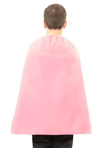 Child Pink Nylon Cape. This nylon taffeta cape features a light pink color with ties. Measures 26in. Child size 4-12.