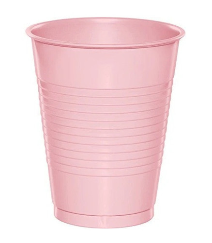 Classic Pink Plastic Cups. These plastic cups feature a light pink color and a raised grip, and should only be used for cold drinks. Package includes 20 count 16oz cups.