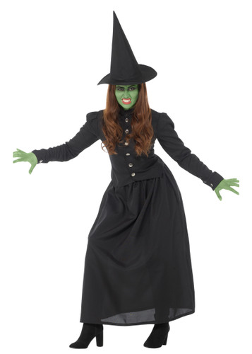 Adult Wicked Witch. This costume includes a black button up jacket with matching skirt and hat. Shoes and makeup not included. Available in sizes X Small (2 - 4), Small (6 - 8), Medium (10 - 12), Large (14 - 16), and X Large (18 - 20). Adult Wicked Witch. This costume includes a black button up jacket with matching skirt and hat. Shoes and makeup not included. Available in sizes X Small (2 - 4), Small (6 - 8), Medium (10 - 12), Large (14 - 16), and X Large (18 - 20).