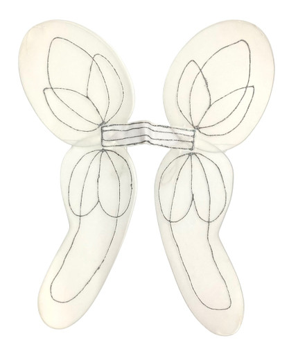 White Angel Wings. These white tule wings feature detailing with silver glitter and white elastic straps. Wings measure 31in long.