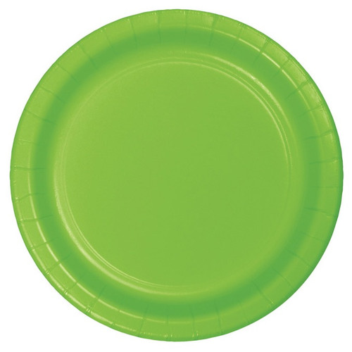 Lime Paper Luncheon Plates. These sturdy paper plates feature a light green color with raised edges. Package includes 24 count 8.75in plates.