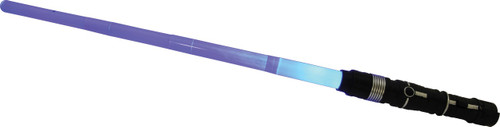 Light Up and Retract Space Sword. Lighting up in red, green, or blue, this sword extends with the press of a button and can retract back into the handle. Includes 3 LR44 Batteries. Measures 32in when extended.