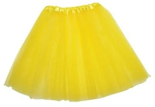 Adult Yellow Tutu. This accessory features three layers of yellow tulle with an elastic waist band! Waist measures about 20-38in, length about 15.5in. One size fits most.
