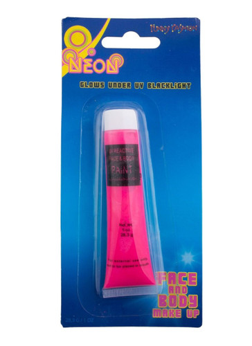 Neon Pink Face and Body Paint. This bright pink makeup clows under UV blacklight. Net WT 1oz.