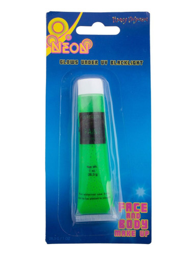 Neon Green Face and Body Paint. This bright green makeup clows under UV blacklight. Net WT 1oz.