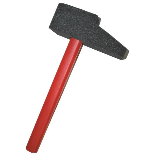 Foam Clown Hammer. This dark grey foam pick shaped hammer features a red plastic handle. For novelty use only. Measures 18.5in with handle, foam head measures 9.75in x 3in x 3.25in.