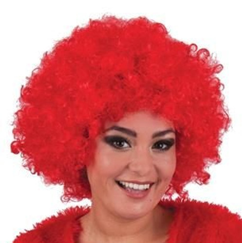 Red Hippie Afro Wig. This snazzy, synthetic wig features a bright red color in an afro style! Great for sports parties, parades, and costumes! One size fits most.