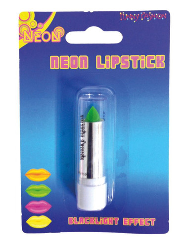 Neon Green Lipstick. This bright green lipstick features a glow effect under blacklight.