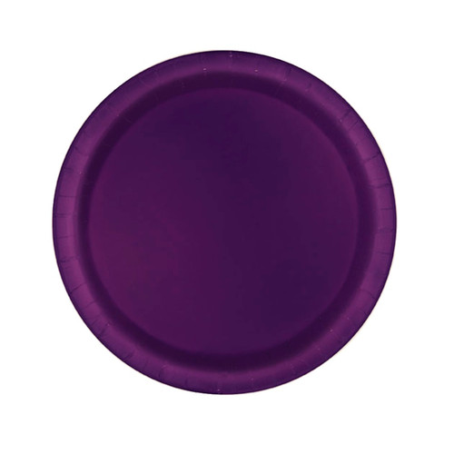 Deep Purple Paper Dessert Plates. These sturdy paper plates feature a dark purple color. Package includes 20 count 6.75in plates.