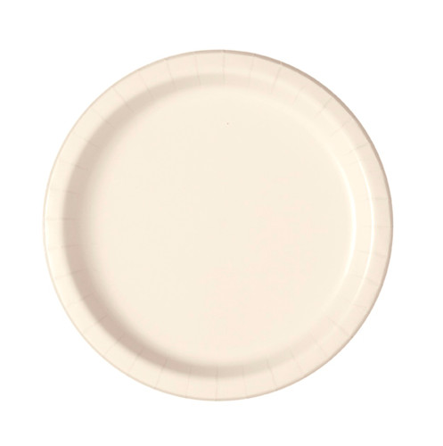 Vanilla Cream Paper Dessert Plates. These sturdy paper plates feature an off white color. Package includes 20 count 6.75in plates.