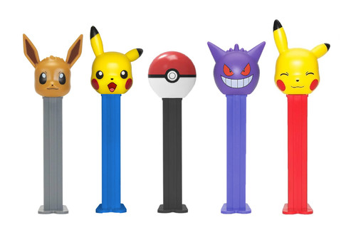 Pokemon Pez Dispenser. Featuring Pikachu, Eevee, Gengar, and a Pokeball, these would make great stocking stuffers or party favors. Each dispenser comes with 3 rolls of fruity PEZ candy in a variety of flavors, perfect for on-the-go treats or adding to a PEZ collection. Desired character not guaranteed. Package includes 1 pez dispenser. Net WT .87oz.