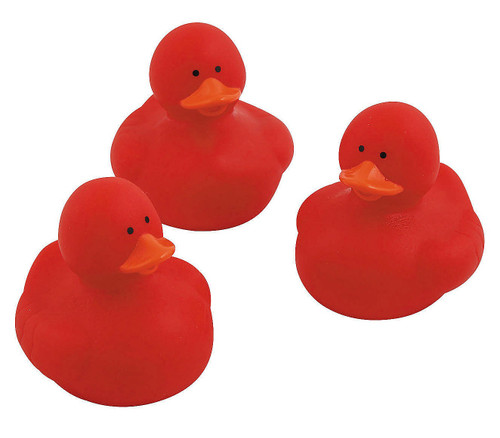 Red Rubber Duck. This classic little vinyl duck features a bright red. Duck does not float upright. Package includes 1 count duck measuring 2in.