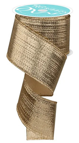 Champagne Metallic Ribbon. This part metallic part polyester ribbon is a shimmery champagne color. Measures 2.5in x 10yds.