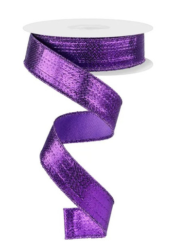 Purple Metallic Ribbon. This part metallic part polyester ribbon has a shimmery purple finish with matching tinsel borders. Measures 7/8in x 10yds.