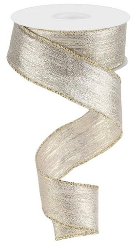 Champagne Metallic Vertical Stripe Ribbon. This champagne, part nylon part polyester, ribbon has metallic vertical stripes that gives it extra shine. Measures 1.5in x 10yds.