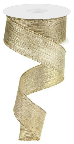Gold Metallic Vertical Stripe Ribbon. This gold, part nylon part polyester, ribbon has metallic vertical stripes that gives it extra shine. Measures 1.5in x 10yds.