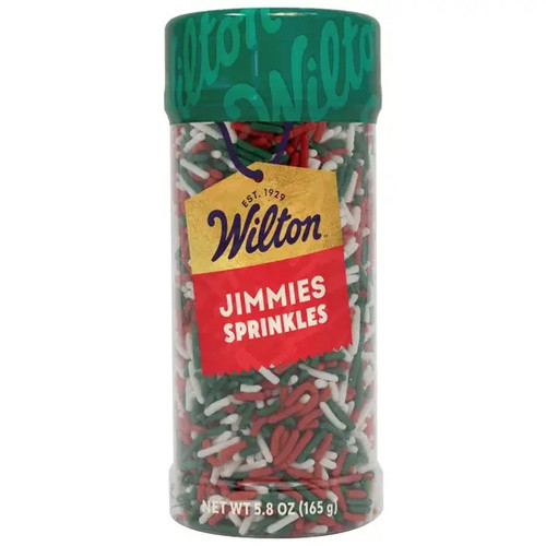 Christmas Jimmies Sprinkles. These colorful sprinkles come in red, green, and white, perfect for decorating cookies, cupcakes, cakes, and more. Net WT 5.8oz.