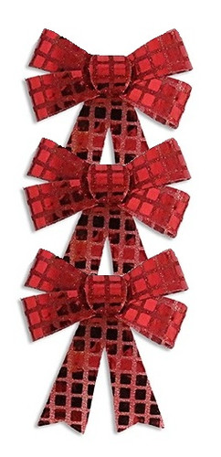 Mini Metallic Glitter Grid PVC Bows - red. Available in red, gold, silver, and rose gold, these plastic bows feature a grid of shimmery squares with glitter tinsel in between. Desired color not guaranteed. Package includes 3 count bows measuring 4in x 5.5in.