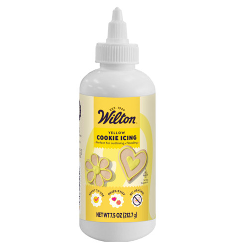 Yellow Cookie Icing. This yellow, quick-setting icing is the perfect complement to your holiday and special occasion baked treats. Net WT 7.5oz.