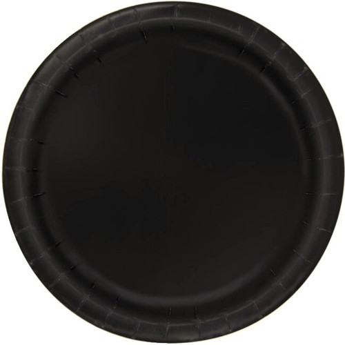 Black Paper Dinner Plates. These sturdy paper plates feature a black color. Package includes 20 count 10in plates.
