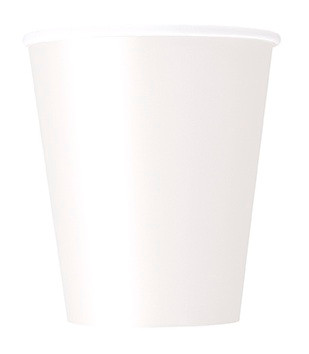 Plain White Paper Cups. These sturdy paper cups are great for hot or cold beverages and feature a plain white color. Package includes 20 count 9oz cups.