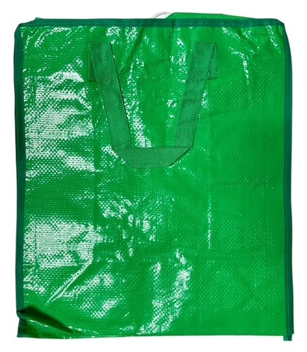 Bead Bag with Zipper - Green. Available in green or purple, this plastic tote bag has matching color handles and a white zipper. Desired color not guaranteed. Package includes 1 count bag measuring 15in x 13.25in x 7.25in.