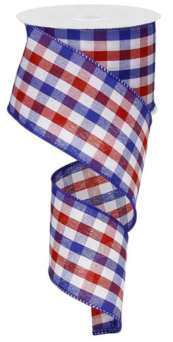 Red White & Blue Check Ribbon 2.5in