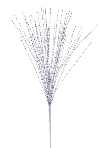 Silver Metallic Twist Grass Spray. This striking spray features long metallic strips of twisted shimmering silver foil. Measures 27in.