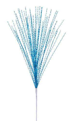 Turquoise Metallic Twist Grass Spray. This striking spray features long metallic strips of twisted shimmering Turquoise foil. Measures 27in.