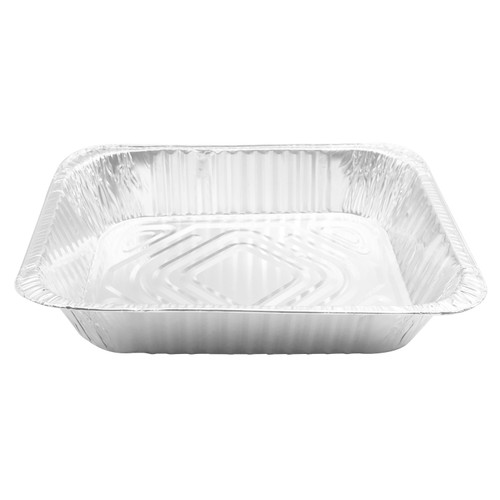 Half Size Deep Foil Pans. These disposable pan feature extra heavy duty aluminum. Great for transporting, serving, freezing, and reheating your dishes as well. Package includes 36 count, measuring 12.64in x 10.28in x 2.36in.