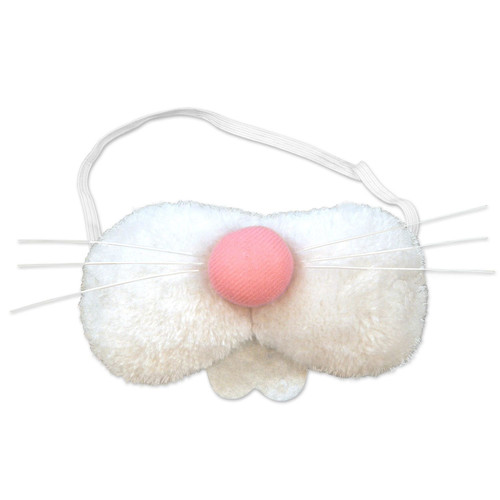 Plush Bunny Nose. This accessory includes a fluffy white muzzle with felt white buck teeth, white wiry whiskers, and a pink nose. With the attached white elastic, it can used as a costume piece or as a decoration to an Easter Basket. One size fits most up. Measures 5.75in.