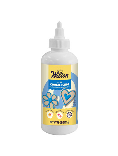 Blue Cookie Icing. This blue, quick-setting icing is the perfect complement to your holiday and special occasion baked treats. Net WT 7.5oz.