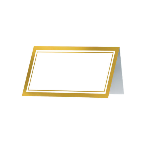 Place Cards with Gold Borders. These white cards feature a gold foil double line border, printed front and back. Package includes 50 count 2in x 4in cards.