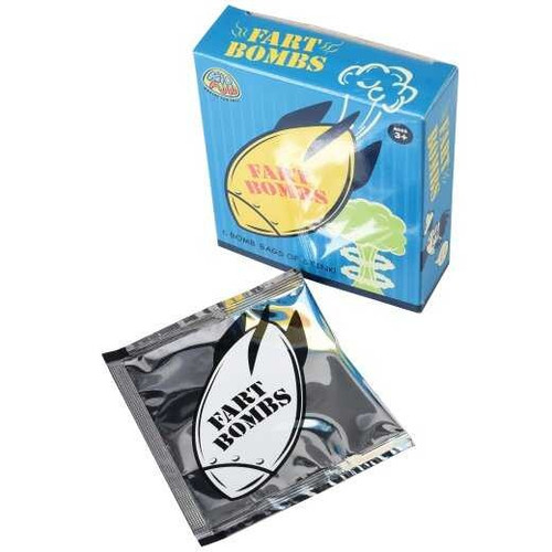 Fart Bombs. This package includes individually wrapped fart bombs with instructions on the back of each bag. These non toxic pieces create a stinky solution. Package includes 6 count fart bombs