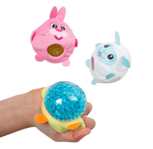 Easter Character Gel Bead Ball Squeeze Toy. Available with a bunny, chick, or lamb fabric container, squeezing this toy will make gel beads pop out of the tummy area. Desired character not guaranteed Package includes 1 count toy measuring 2in - 2.75in.