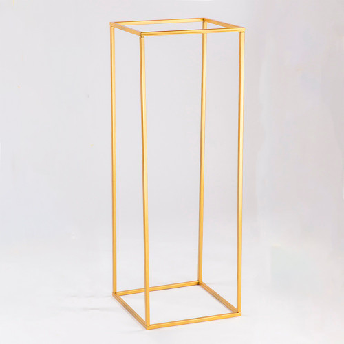 Gold Metal Rectangular Stand. A sleek metal frame design with a gold finish. Measures 30in height x 11in width.