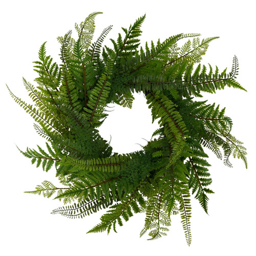 Fern Wreath. This decorative wreath made of green plastic angelvine features about 30 tips, creating a lush look. Measures 22in.