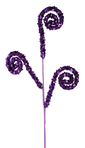 Sequin Coil Spray. This striking spray features a purple sequin fabric on coiled wire with three points. Measures 27in.