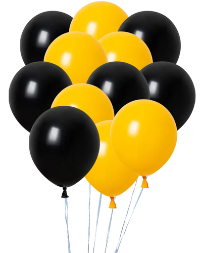 Dozen Balloons Grouped together 6 school bus yellow and 6 black