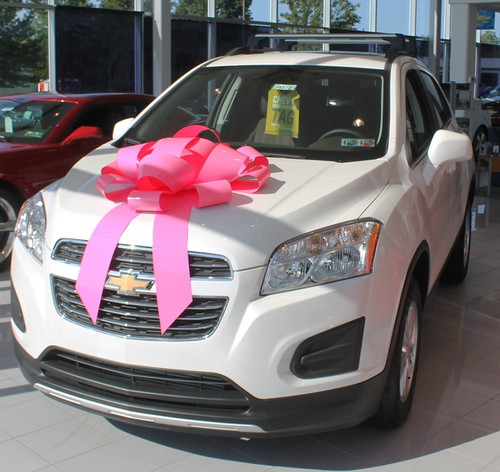 This Pink Car Bow is made of weather resistant PVC with a scratch proof suction cup base. It includes two ribbon tails measuring 30in x 5in.