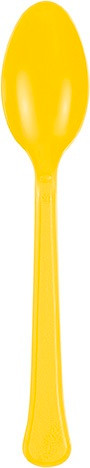 Sunshine Yellow Plastic Spoons. These heavy duty plastic spoons feature a bright yellow color. Package includes 20 count 6.5in spoons.