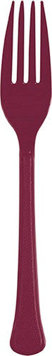 Burgundy Plastic Forks. These premium quality, heavy duty forks are durable and could be reused or disposed! Package includes 20 count 7in forks.