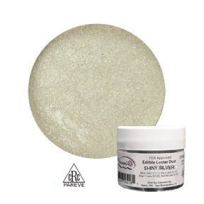 Edible Luster Dust - Shiny Silver. This luster dust is in a shiny silver color. Net WT .25oz.