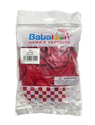 Red Latex Balloons. Package includes 25 count, 12 inch uninflated balloons.