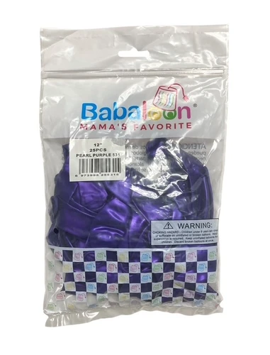 Pearl Purple Latex Balloons. Package includes 25 count, 12 inch uninflated balloons.